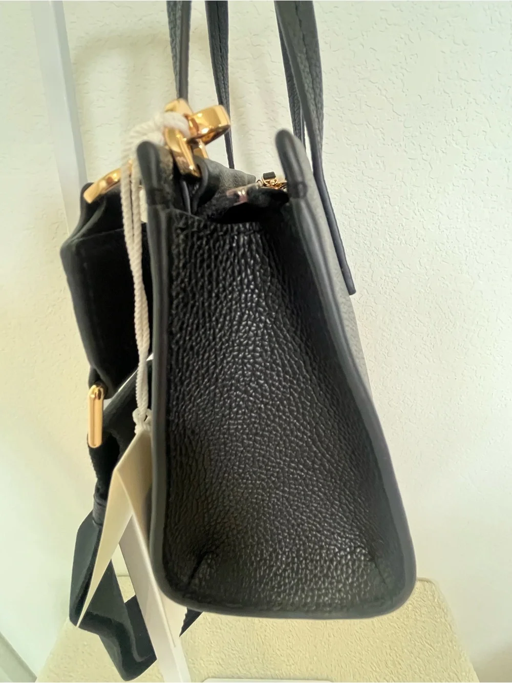 Tory Burch Black Pebbled Leather Mini Satchel with Gold Logo include paper bag